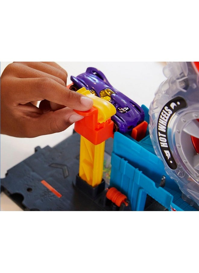 Hot Wheels - Toy Car Track Set City Super Twist Tire Shop With 1:64 Scale Car, Single Or Multi-Car Play - Image 1