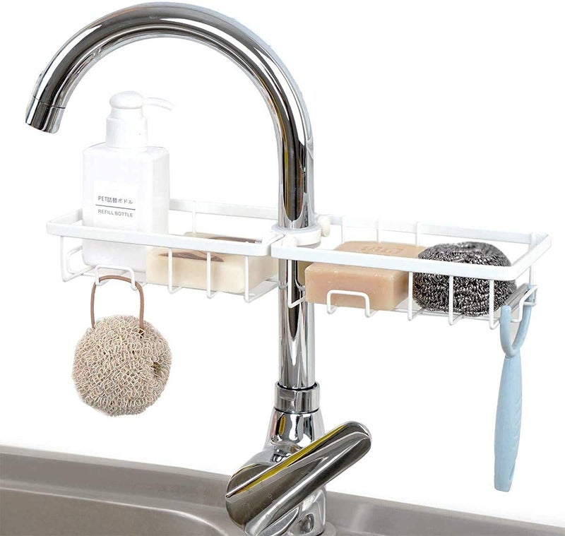 Dayish 2 Pcs Metal Faucet Sponge Storage Rack/Tap Holder Organizer/Soap Sponge Dish Hanging Shelves/Sink Caddy Drainer Shelf For Kitchen, Bathroom, Sink, Wash Basin - Black (15x10x4cm) - Image 5