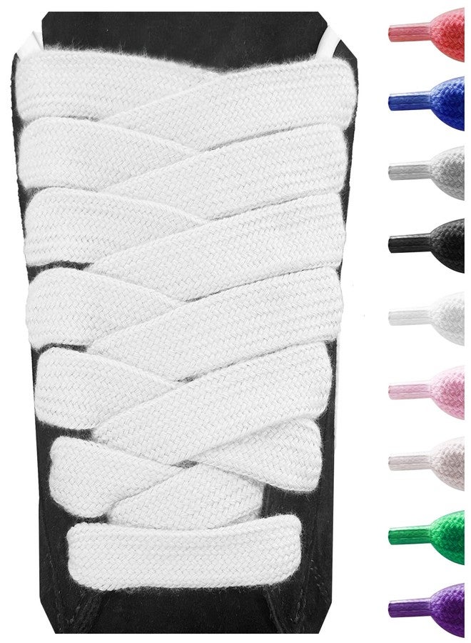 UamGlsob 15MM Cotton Shoelaces for Puma Suede Sneakers, 5/8" Flat Wide Athletic Shoe Laces Replacement Strings for Skate, White, 54"/140cm - Image 1