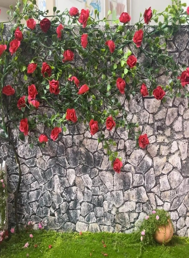 Warmtree Realistic Miniature Artificial Rose Vines Cute Flower Decorations DIY Mini Model Railway Fairy Garden Architecture Diorama Scenery Landscape Layout (Red) - Image 3