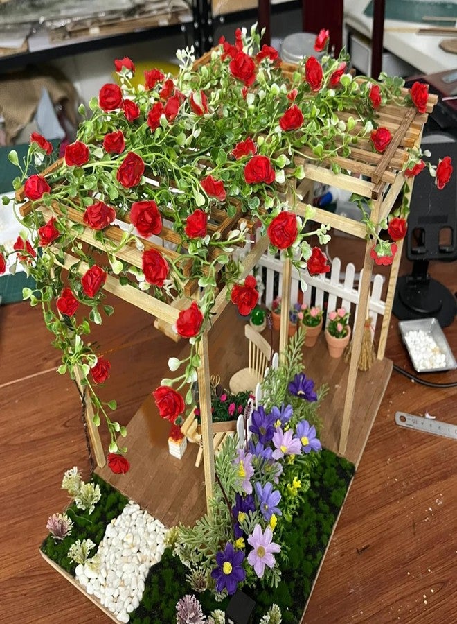 Warmtree Realistic Miniature Artificial Rose Vines Cute Flower Decorations DIY Mini Model Railway Fairy Garden Architecture Diorama Scenery Landscape Layout (Red) - Image 5