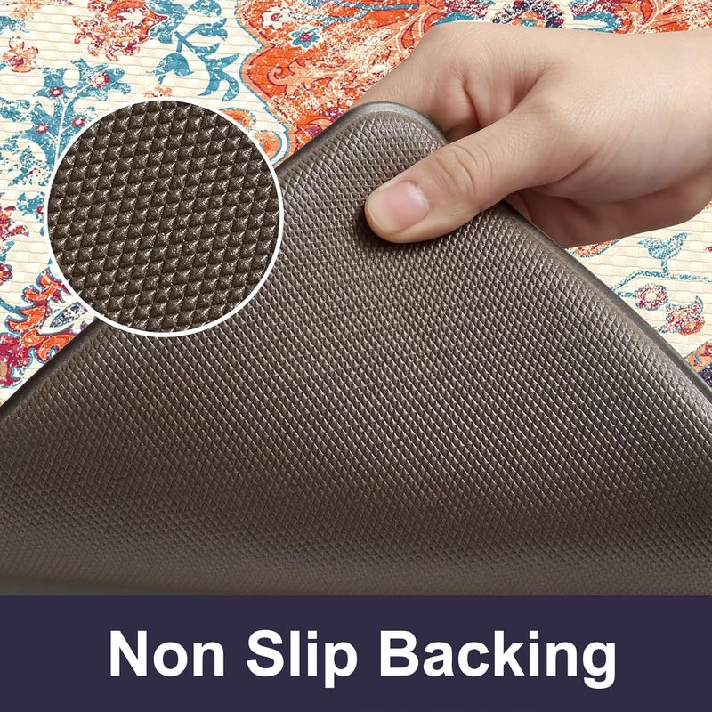 KIMODE Anti Fatigue Kitchen Mat, Boho Distressed Kitchen Rugs Sets of 2, Kitchen Floor Mats Non Slip Cushioned, Waterproof Standing Mat for Laundry, Office, Sink, Desk, Orange/Purple - Image 4