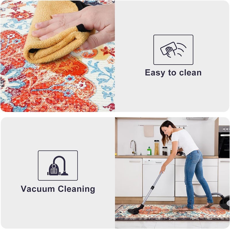 KIMODE Anti Fatigue Kitchen Mat, Boho Distressed Kitchen Rugs Sets of 2, Kitchen Floor Mats Non Slip Cushioned, Waterproof Standing Mat for Laundry, Office, Sink, Desk, Orange/Purple - Image 5