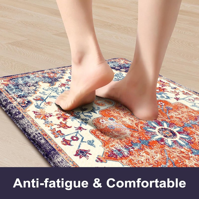 KIMODE Anti Fatigue Kitchen Mat, Boho Distressed Kitchen Rugs Sets of 2, Kitchen Floor Mats Non Slip Cushioned, Waterproof Standing Mat for Laundry, Office, Sink, Desk, Orange/Purple - Image 2
