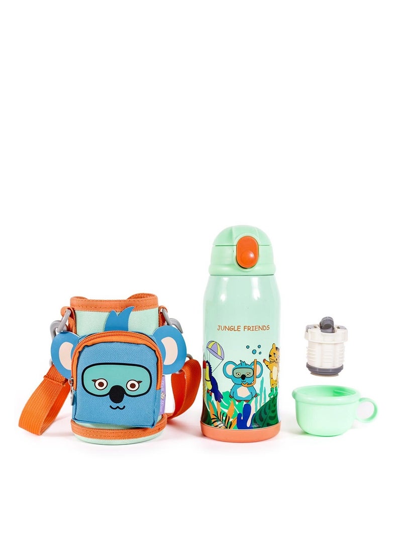 Milk & Moo MILK&MOO Jungle Friends Steel Kids Water Bottle with Bag, Leakproof, BPA Free, Eco Friendly, Fun and Colorful Design, for School - Travel - Outdoor Adventures, 550 ml - 18.5 oz  - Image 2