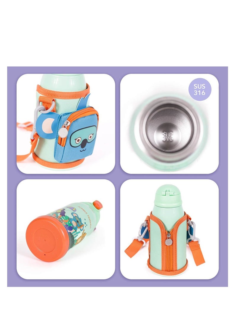 Milk & Moo MILK&MOO Jungle Friends Steel Kids Water Bottle with Bag, Leakproof, BPA Free, Eco Friendly, Fun and Colorful Design, for School - Travel - Outdoor Adventures, 550 ml - 18.5 oz  - Image 4