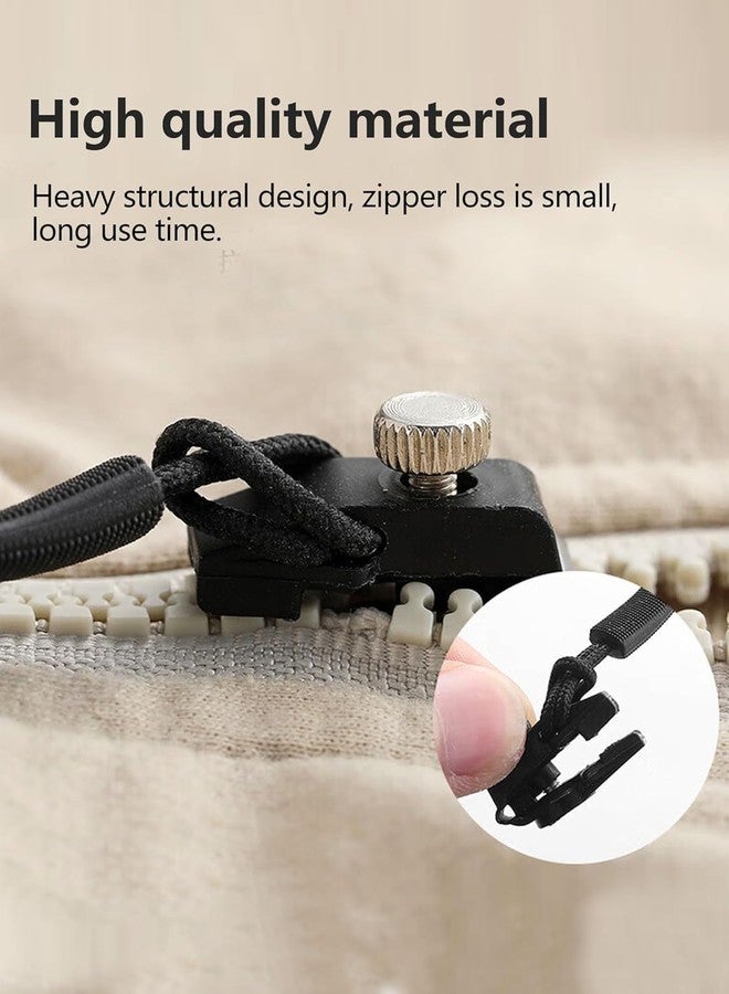ZIVIK Zipper Repair Kit, Instant Zipper Sliders with Nylon Pull Tabs Cords, 3 Sizes Replacement Plastic Zipper Pull for Sliding Teeth, Universal Screw Fix Removable Zippers for Bags, Color - Black (Pack Of 5, Large) - Image 3