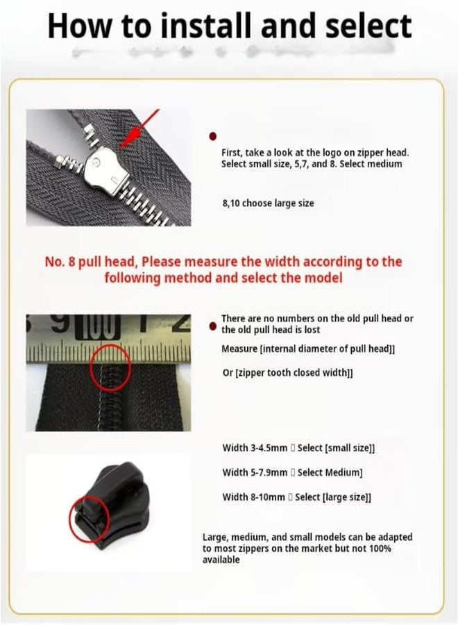 ZIVIK Zipper Repair Kit, Instant Zipper Sliders with Nylon Pull Tabs Cords, 3 Sizes Replacement Plastic Zipper Pull for Sliding Teeth, Universal Screw Fix Removable Zippers for Bags, Color - Black (Pack Of 5, Large) - Image 5