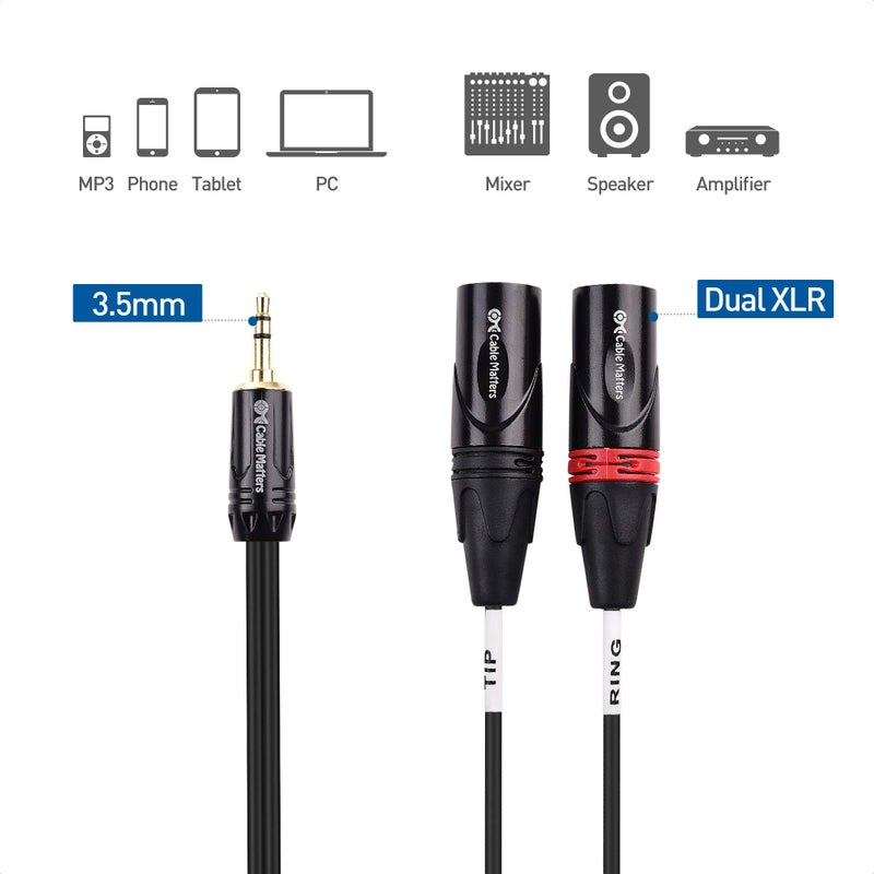 Cable Matters 3.5mm 1/8 Inch TRS to 2 XLR Cable 3 ft, Male to Male Aux to Dual XLR Breakout Cable - Image 5