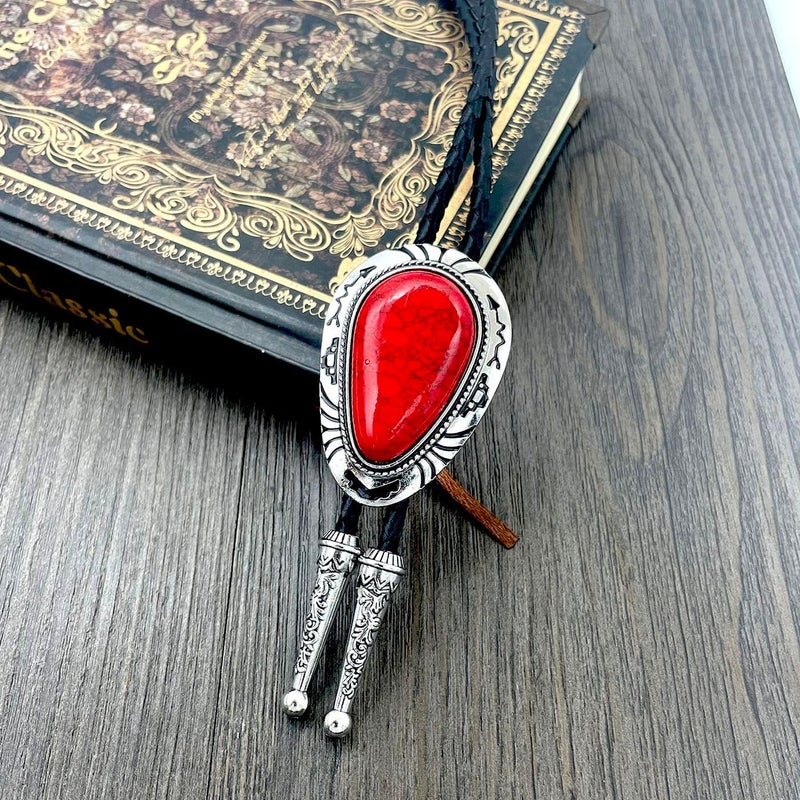 QUKE Stone Bolo Tie Native Western Cowboy Handmade Hand-woven Leather Bola Tie Necktie For Men Women - Image 5