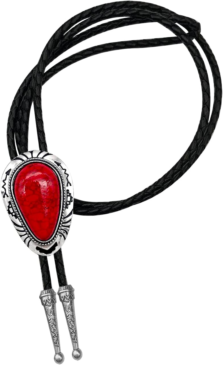QUKE Stone Bolo Tie Native Western Cowboy Handmade Hand-woven Leather Bola Tie Necktie For Men Women - Image 1