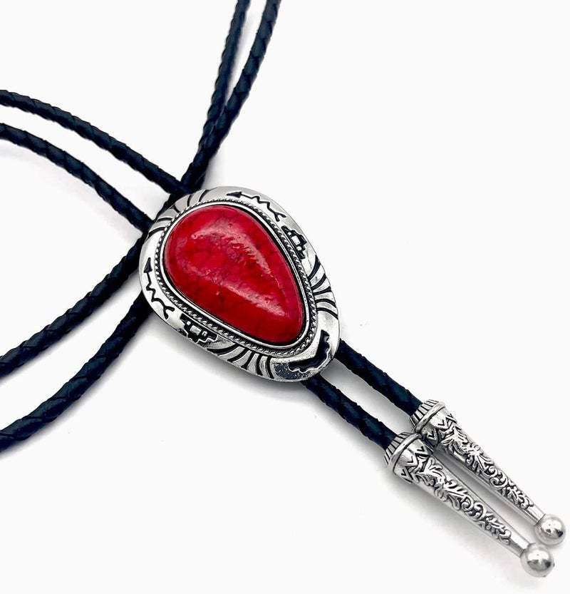 QUKE Stone Bolo Tie Native Western Cowboy Handmade Hand-woven Leather Bola Tie Necktie For Men Women - Image 4