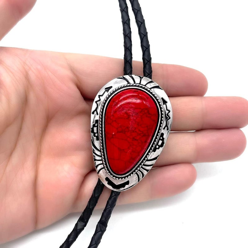QUKE Stone Bolo Tie Native Western Cowboy Handmade Hand-woven Leather Bola Tie Necktie For Men Women - Image 3