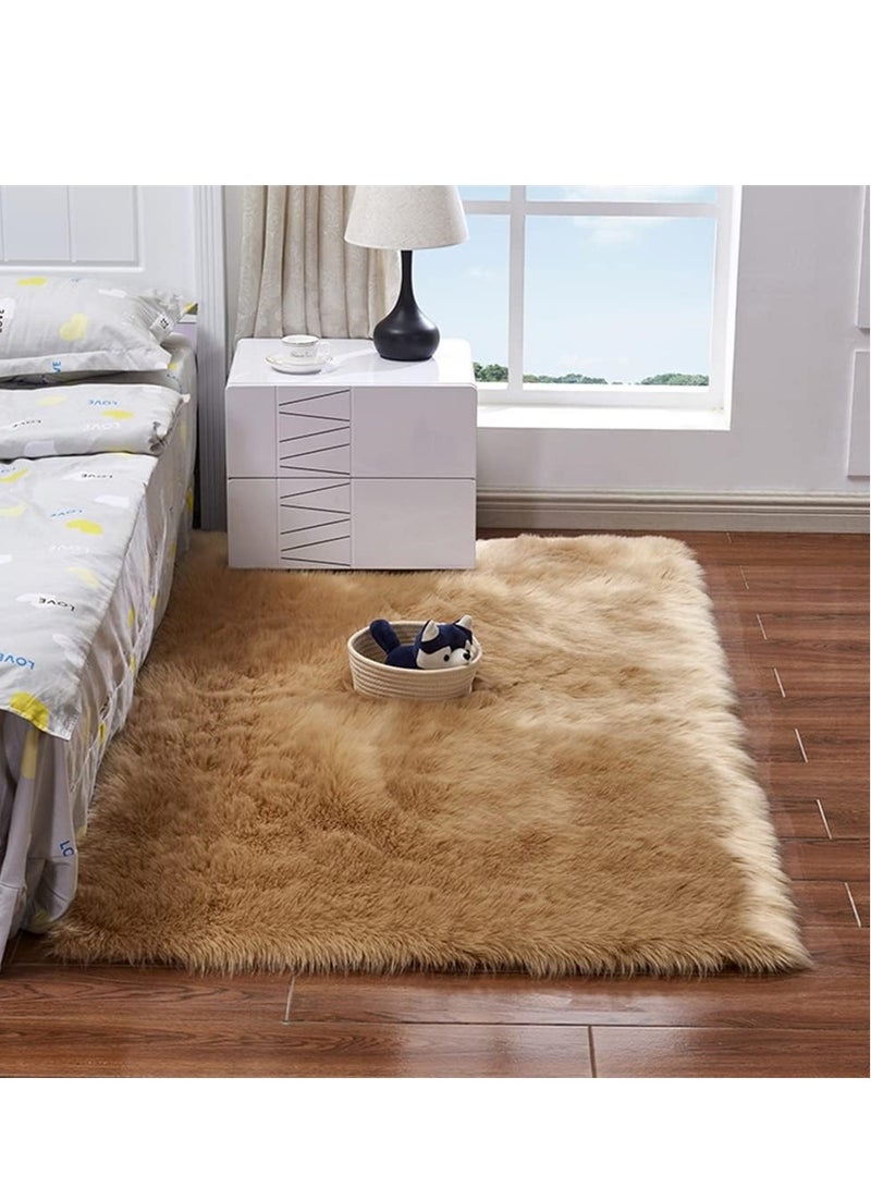 Soft Carpet, Rectangle Faux Fur Rug Floor Mats, Nursery Throw Rugs, Comfortable Large Rugs Indoor Modern Home Decor Floor Carpet for Bedroom Floor Sofa Living Room Balcony (60*90cm Brown) - Image 1
