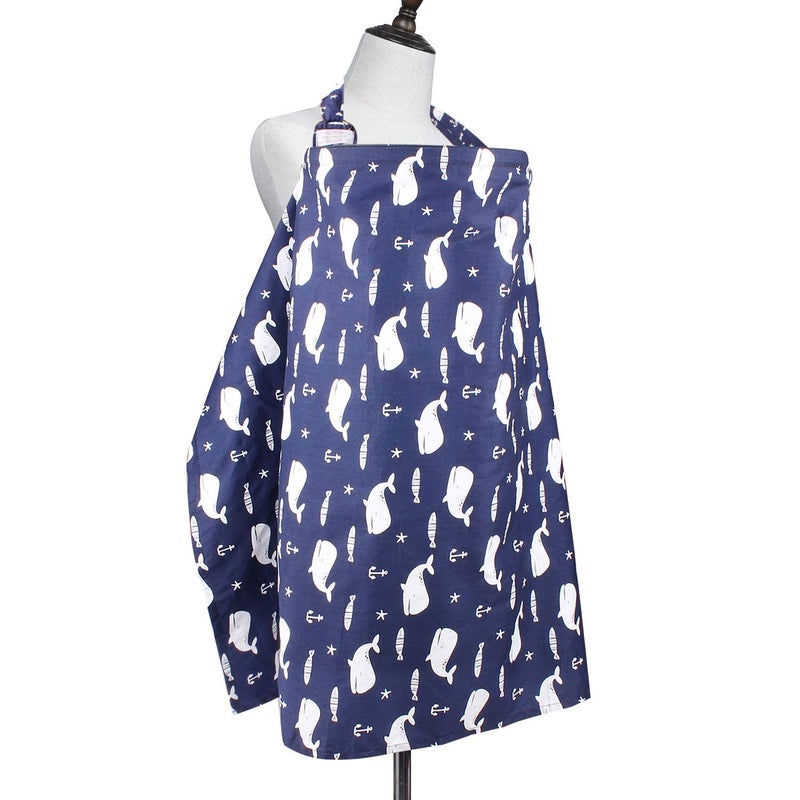 UHINOOS Nursing Cover for Mom Breastfeeding, Baby Privacy Nursing Covers Up Breathable Cotton with Ajustable Hoop for Mother (Blue) - Image 5