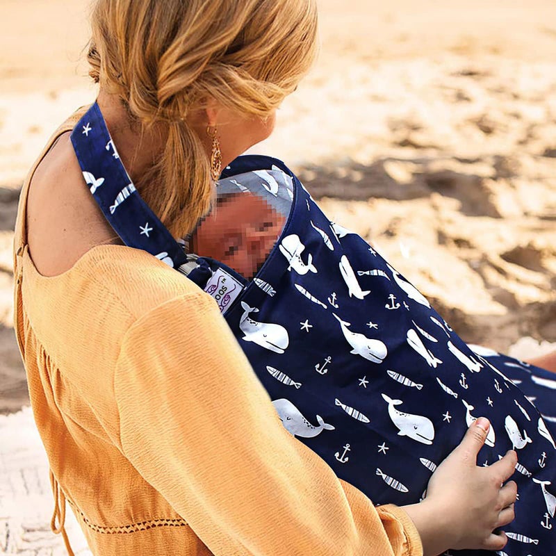 UHINOOS Nursing Cover for Mom Breastfeeding, Baby Privacy Nursing Covers Up Breathable Cotton with Ajustable Hoop for Mother (Blue) - Image 1