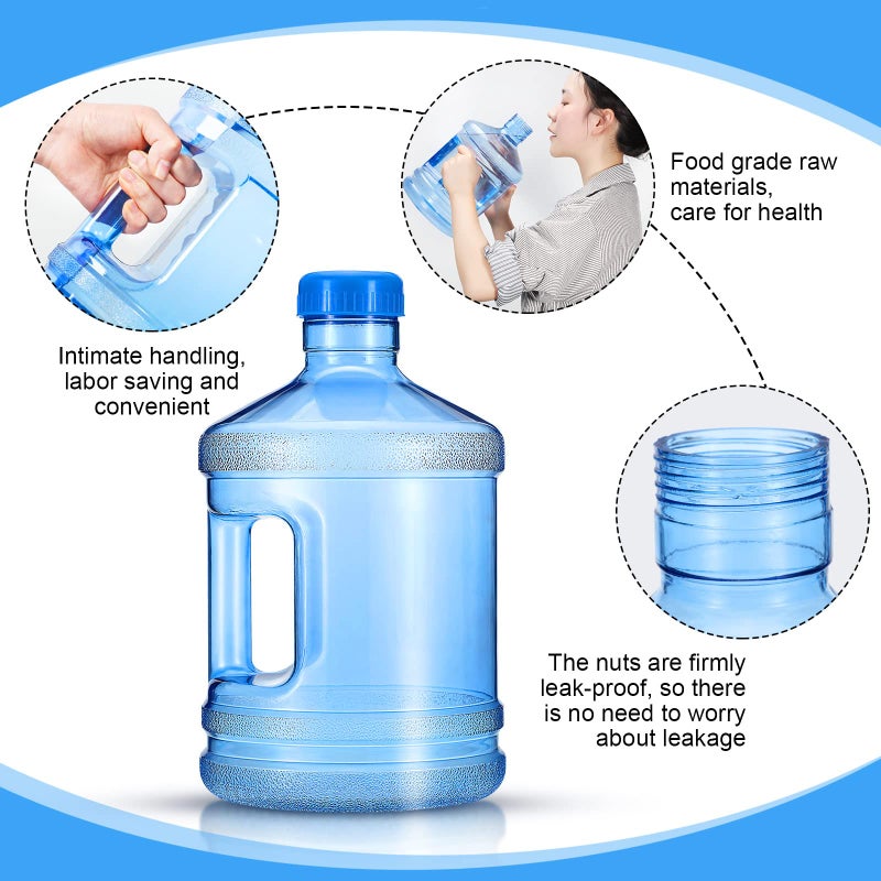 Hoolerry 2 Pieces Water Bottle 1 Gallon Round Plastic Water Jug with Handle Reusable Leak Proof Bottle for Gym Sports Office Daily Cold Liquids Drinking Use, Blue - Image 3