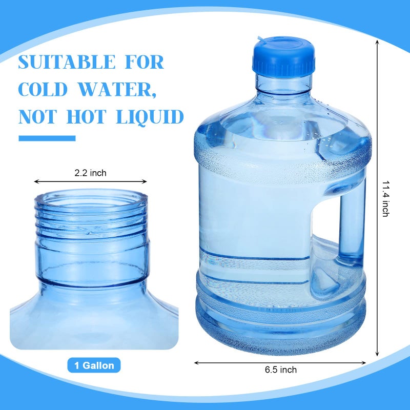 Hoolerry 2 Pieces Water Bottle 1 Gallon Round Plastic Water Jug with Handle Reusable Leak Proof Bottle for Gym Sports Office Daily Cold Liquids Drinking Use, Blue - Image 2