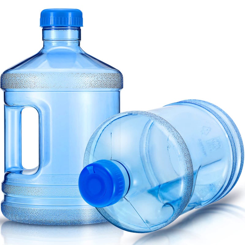 Hoolerry 2 Pieces Water Bottle 1 Gallon Round Plastic Water Jug with Handle Reusable Leak Proof Bottle for Gym Sports Office Daily Cold Liquids Drinking Use, Blue - Image 1