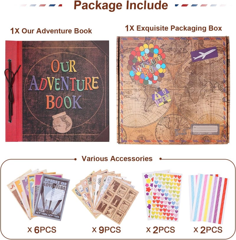 JIMBON Big Size 12x12 Inch 60 Pages Scrapbook Photo Album,Our Adventure Book 3D Retro Embossed Letter Hard Cover Movie Up Travel Journal Memory Book For Couples,For Best Friend Gift - Image 2