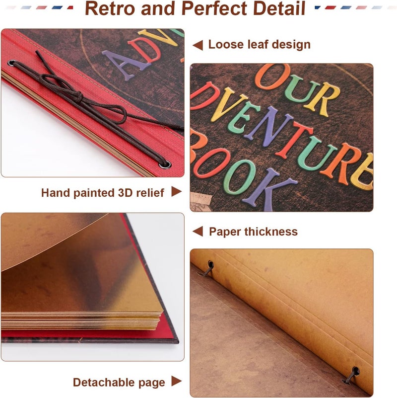 JIMBON Big Size 12x12 Inch 60 Pages Scrapbook Photo Album,Our Adventure Book 3D Retro Embossed Letter Hard Cover Movie Up Travel Journal Memory Book For Couples,For Best Friend Gift - Image 4