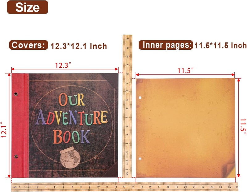 JIMBON Big Size 12x12 Inch 60 Pages Scrapbook Photo Album,Our Adventure Book 3D Retro Embossed Letter Hard Cover Movie Up Travel Journal Memory Book For Couples,For Best Friend Gift - Image 5
