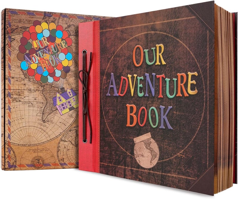 JIMBON Big Size 12x12 Inch 60 Pages Scrapbook Photo Album,Our Adventure Book 3D Retro Embossed Letter Hard Cover Movie Up Travel Journal Memory Book For Couples,For Best Friend Gift - Image 1
