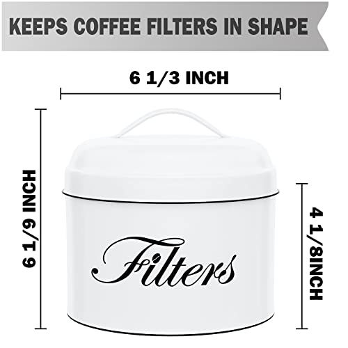 CORTNK Coffee Filter Holder, White Basket Coffee Filter Storage with Lid, Round CoffeeFilter Container for Counter, Rustic Farmhouse Coffee Bar Accessories Decor (White) - Image 3