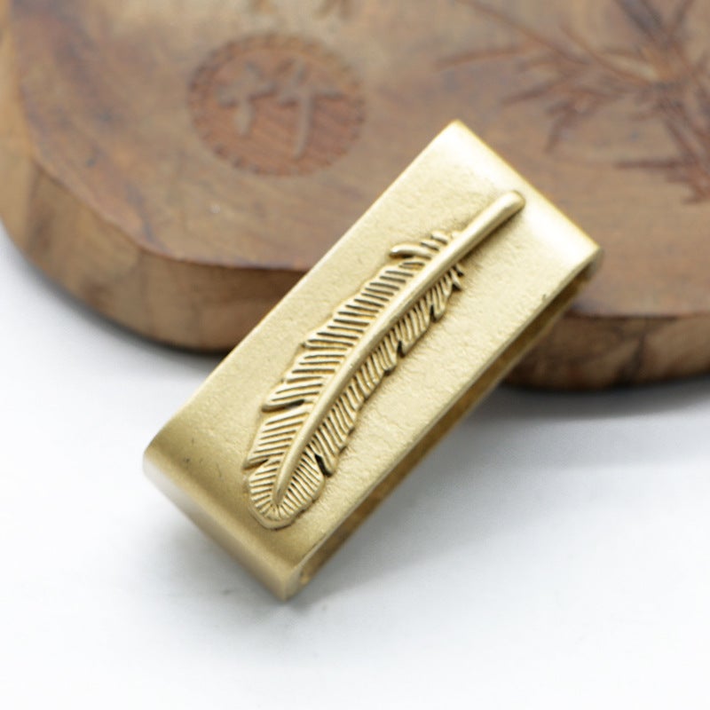 Vintage engraved pure copper belt meson belt ring belt ring belt buckle copper ring all copper belt accessories Brushed glaze feather meson