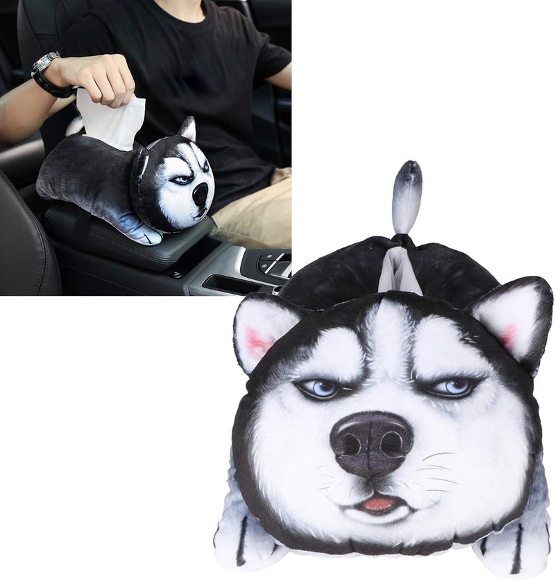 Cartoon Cat Dog Shaped Car Tissue Box Holder for Hanging Decorations in Car, Bathroom, Living Room, Bedroom 12.2 X 6.7 X 7.9in Short Plush PP Buckle (Husky 6548) - Image 2