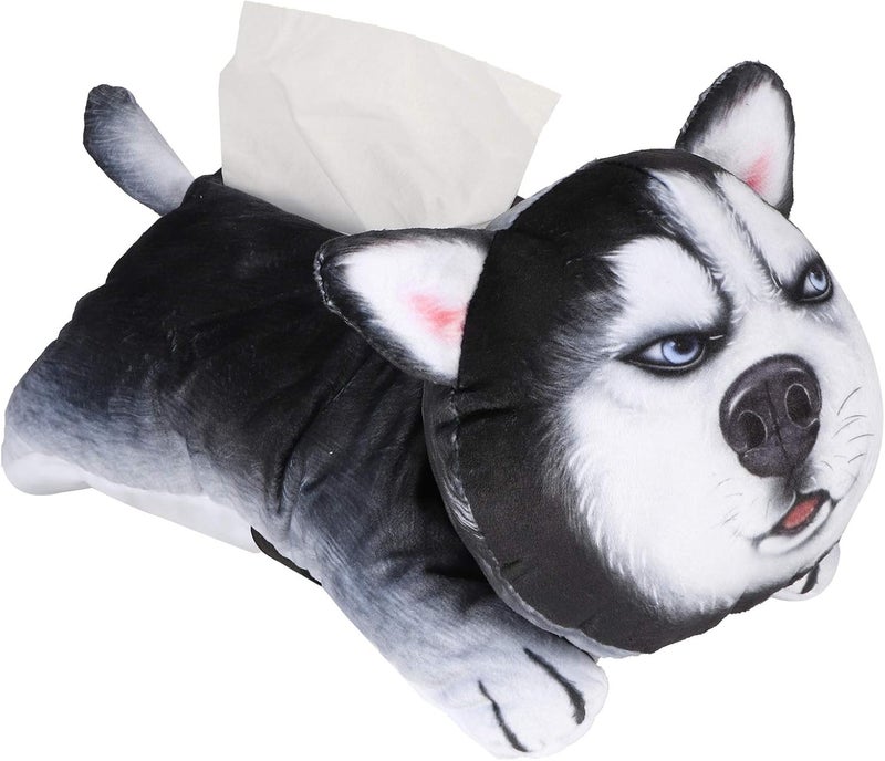 Cartoon Cat Dog Shaped Car Tissue Box Holder for Hanging Decorations in Car, Bathroom, Living Room, Bedroom 12.2 X 6.7 X 7.9in Short Plush PP Buckle (Husky 6548) - Image 5