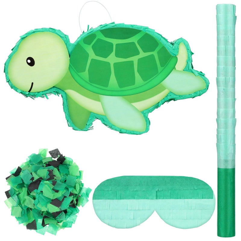 Liliful 1417 x 866 x 295 Inches Turtle Piata Set Includes Green Turtle Shape Piata Blindfold Sticks and Confetti Summer Animal Birthday Party Decorations Game Props - Image 2