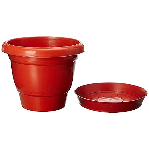 Maanit Combo – Pot & Dripping Tray, Terracotta Color Plastic pots | Dripping Tray – 4”, Pot – 8”, Brown, Pack of 3 Sets - Image 2