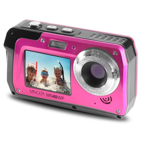 Minolta MN40WP 48MP Waterproof Digital Camera – Dual LCD Screens, 2.7K QHD Video, 16x Digital Zoom, Anti-Shake, Face Detection, 10ft Waterproof (Pink) - Image 1