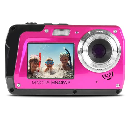 Minolta MN40WP 48MP Waterproof Digital Camera – Dual LCD Screens, 2.7K QHD Video, 16x Digital Zoom, Anti-Shake, Face Detection, 10ft Waterproof (Pink) - Image 2