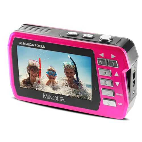 Minolta MN40WP 48MP Waterproof Digital Camera – Dual LCD Screens, 2.7K QHD Video, 16x Digital Zoom, Anti-Shake, Face Detection, 10ft Waterproof (Pink) - Image 3