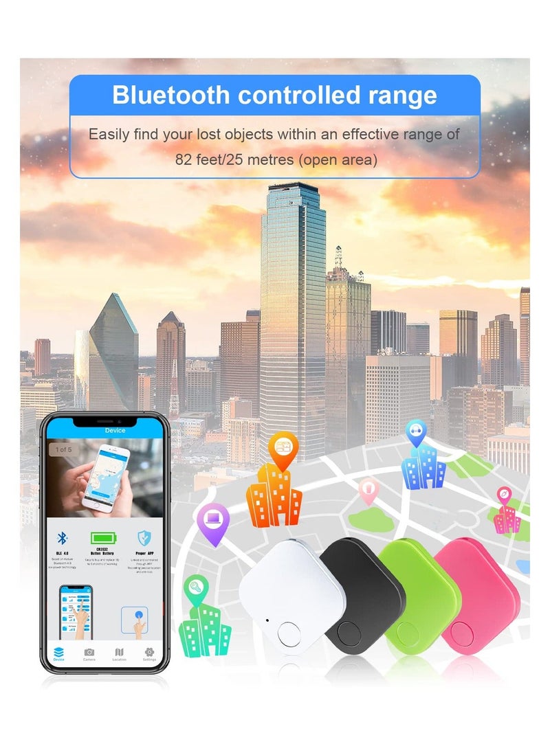 Generic 4 Pack Bluetooth Key Finder Locator, Mini Anti Lost Item Finder Tag Key Tracker Alarm For Pet, Key, Wallet, Luggage, Compatible With Ios And Android, with Key Ring(White, Black, Green, Pink, Square)  - Image 5