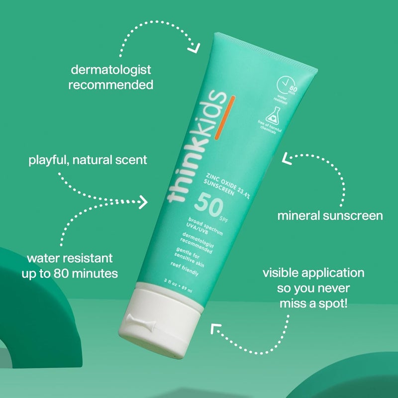 Thinksport Kid's Safe Sunscreen SPF 50+, 3oz - Water Resistant, Reef Friendly, Broad Spectrum UVA/UVB Protection - Image 3