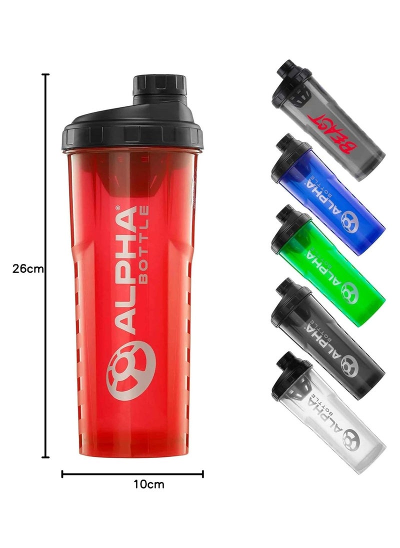 Alpha Protein Shaker Bottle | 750mlGym Cup | for Protein Powder Shakes & Sports Supplements | Pre Workout Mixer | BPA Free | 0.75L | red  - Image 2