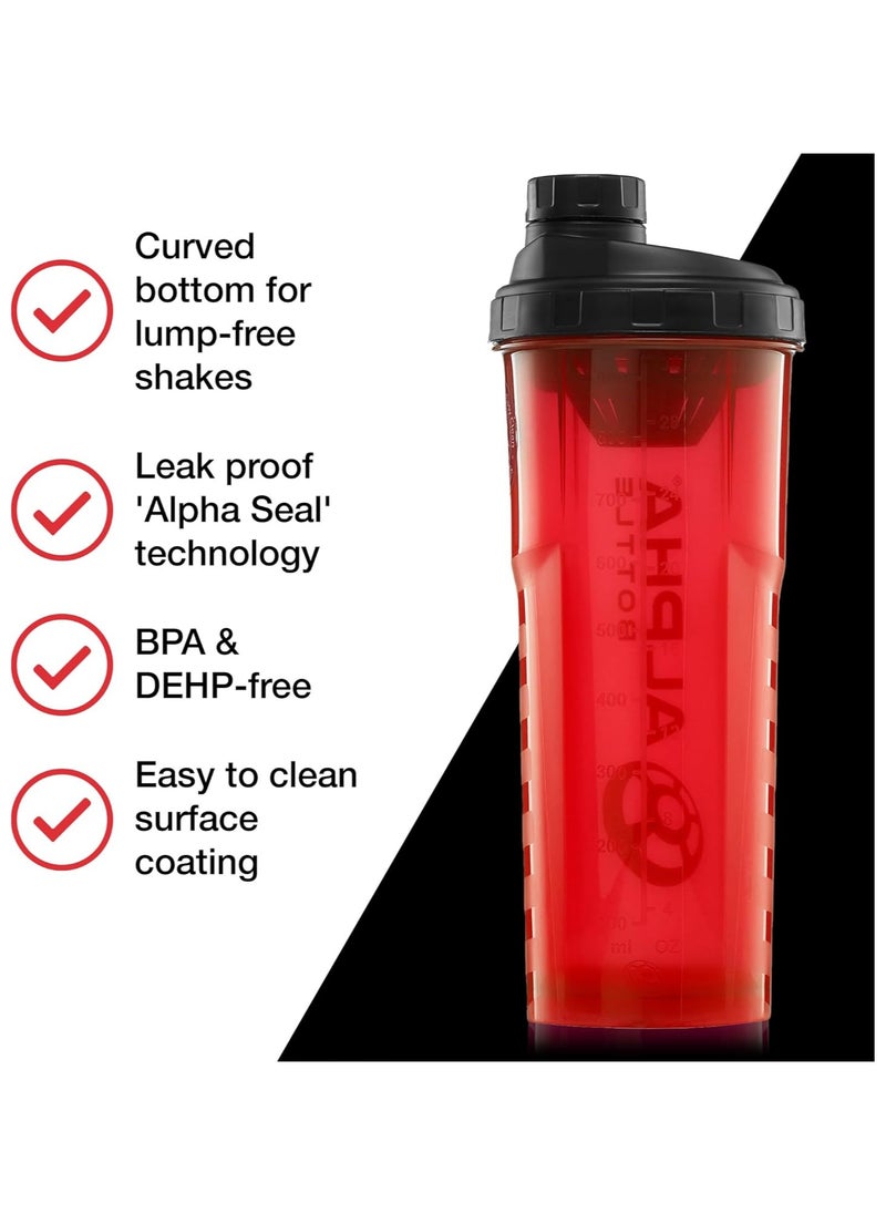 Alpha Protein Shaker Bottle | 750mlGym Cup | for Protein Powder Shakes & Sports Supplements | Pre Workout Mixer | BPA Free | 0.75L | red  - Image 4