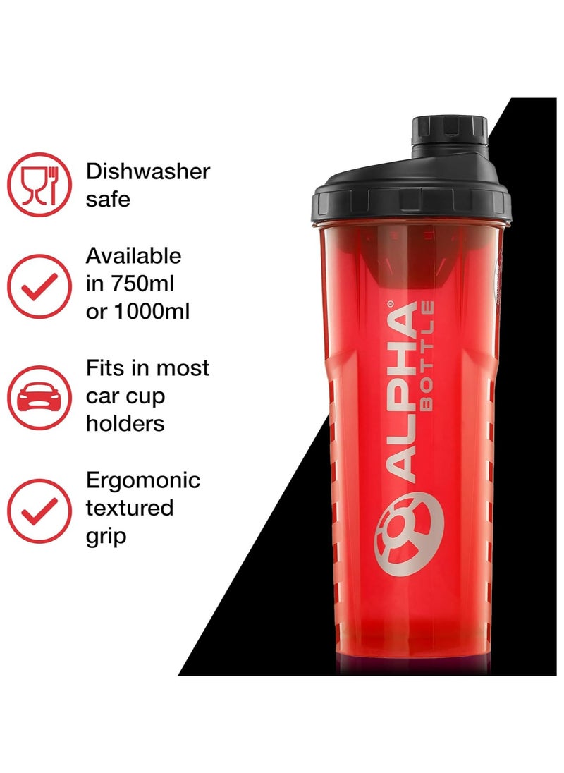 Alpha Protein Shaker Bottle | 750mlGym Cup | for Protein Powder Shakes & Sports Supplements | Pre Workout Mixer | BPA Free | 0.75L | red  - Image 5