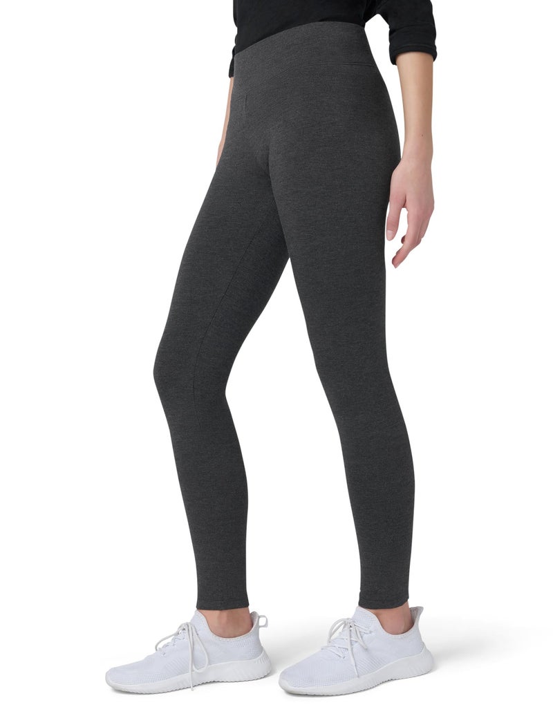 HUE Women's Ultra Soft Cotton Leggings with Wide Waistband, Full and Capri Length, Graphite Heather, Small - Image 2