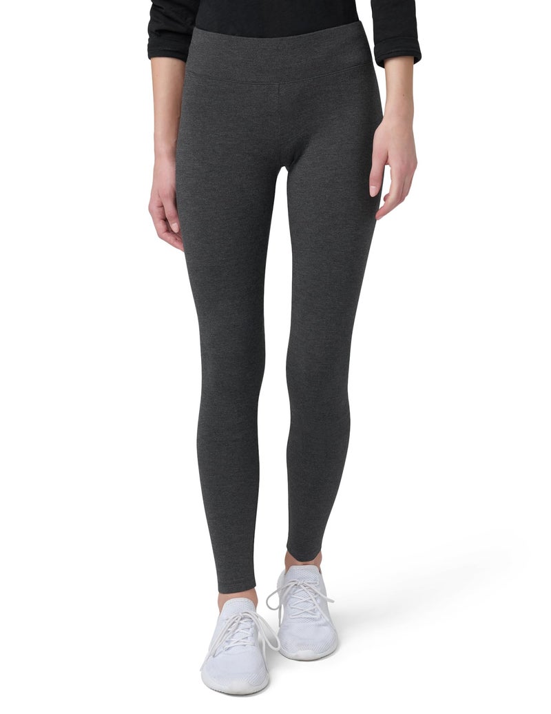 HUE Women's Ultra Soft Cotton Leggings with Wide Waistband, Full and Capri Length, Graphite Heather, Small - Image 1