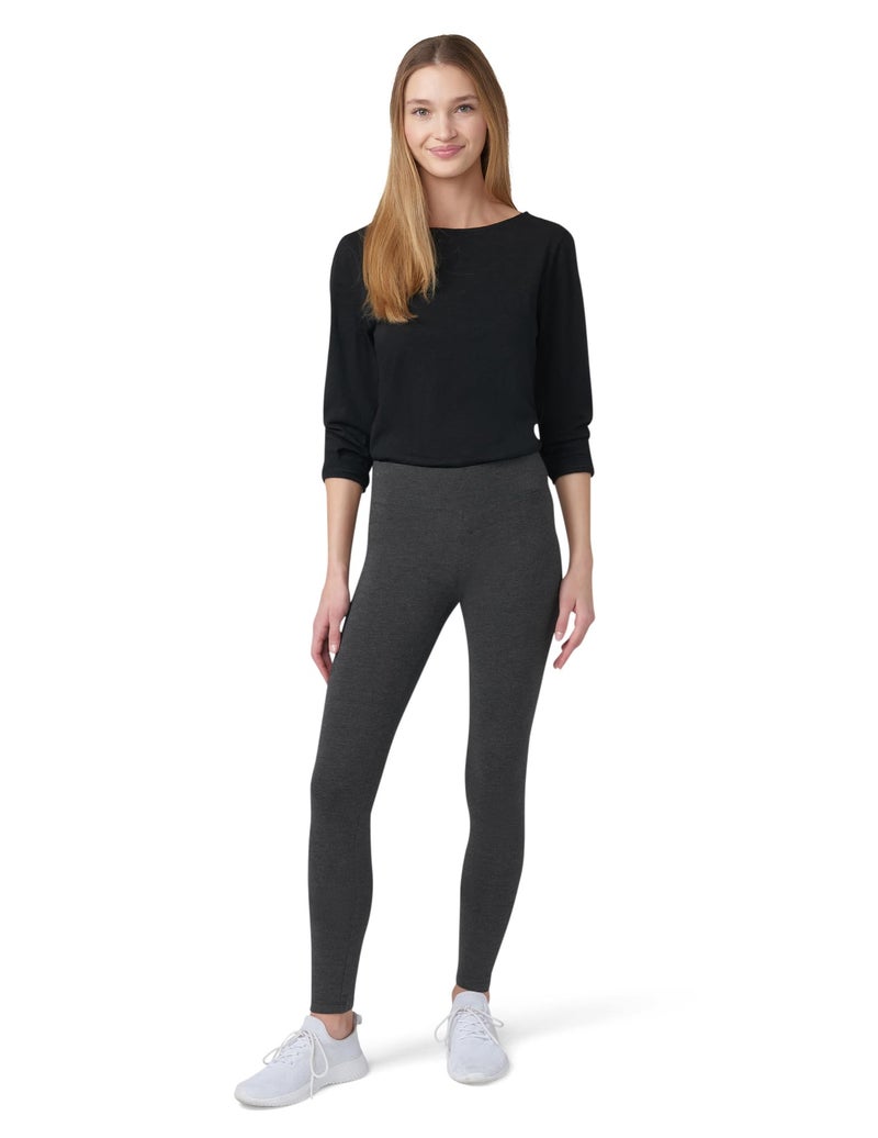 HUE Women's Ultra Soft Cotton Leggings with Wide Waistband, Full and Capri Length, Graphite Heather, Small - Image 4