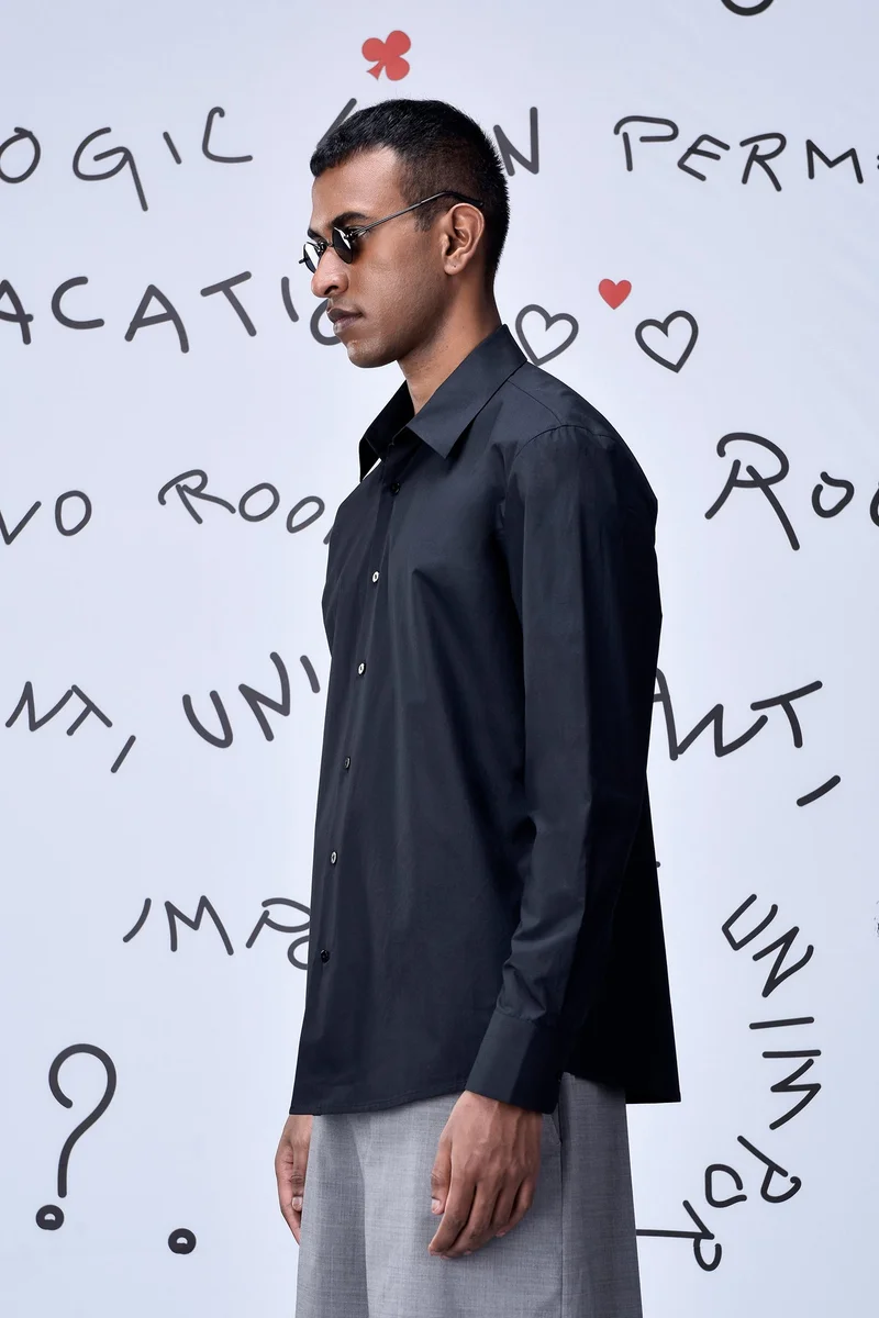 Genes Lecoanet Hemant Cotton Poplin Regular Fit Shirt- Black