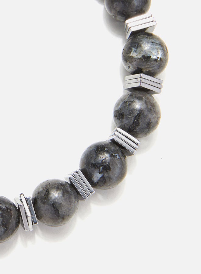 CHRYSOSTOMOS Handmade Beaded Bracelet for Men with Larvikite and Flat Squared Hematite - Image 2