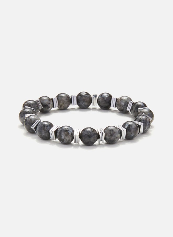 CHRYSOSTOMOS Handmade Beaded Bracelet for Men with Larvikite and Flat Squared Hematite - Image 1