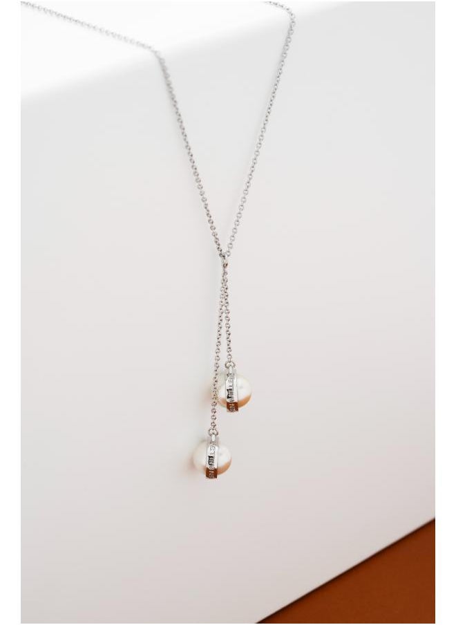 Karen Millen - Logo Pearl Double Drop Necklace - Image 1