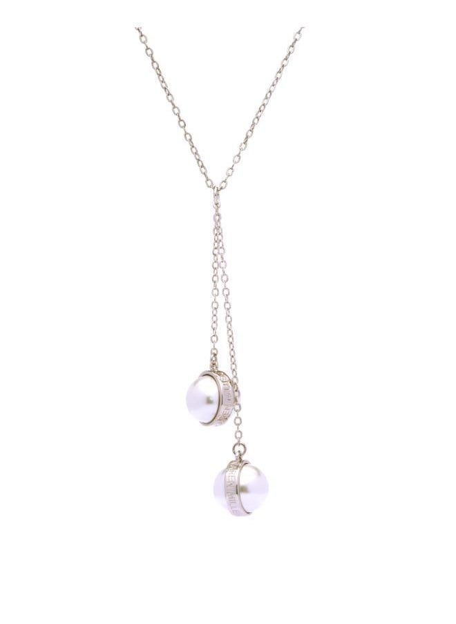 Karen Millen - Logo Pearl Double Drop Necklace - Image 1