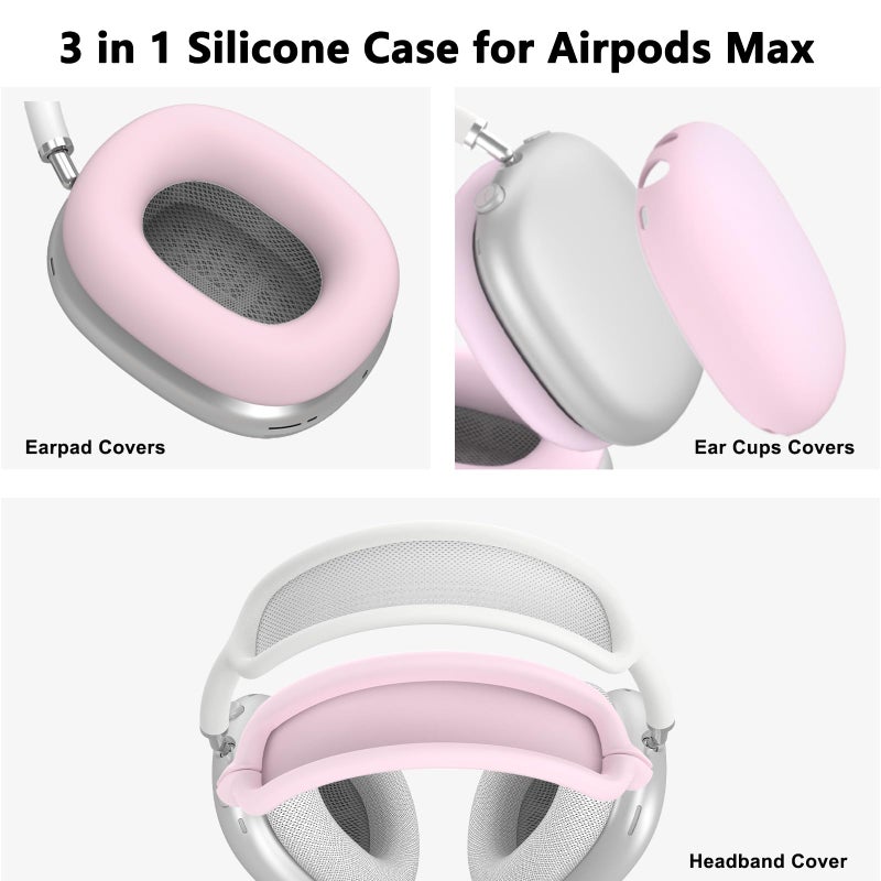 Polislime Silicone Case Cover for AirPods Max, Ear Pad Case Cover/Ear Cups Cover/Headband Cover for AirPod Max Headphones, Accessories Soft Silicone Protector for Apple AirPods Max New USB-C (2024) (Pink) - Image 3
